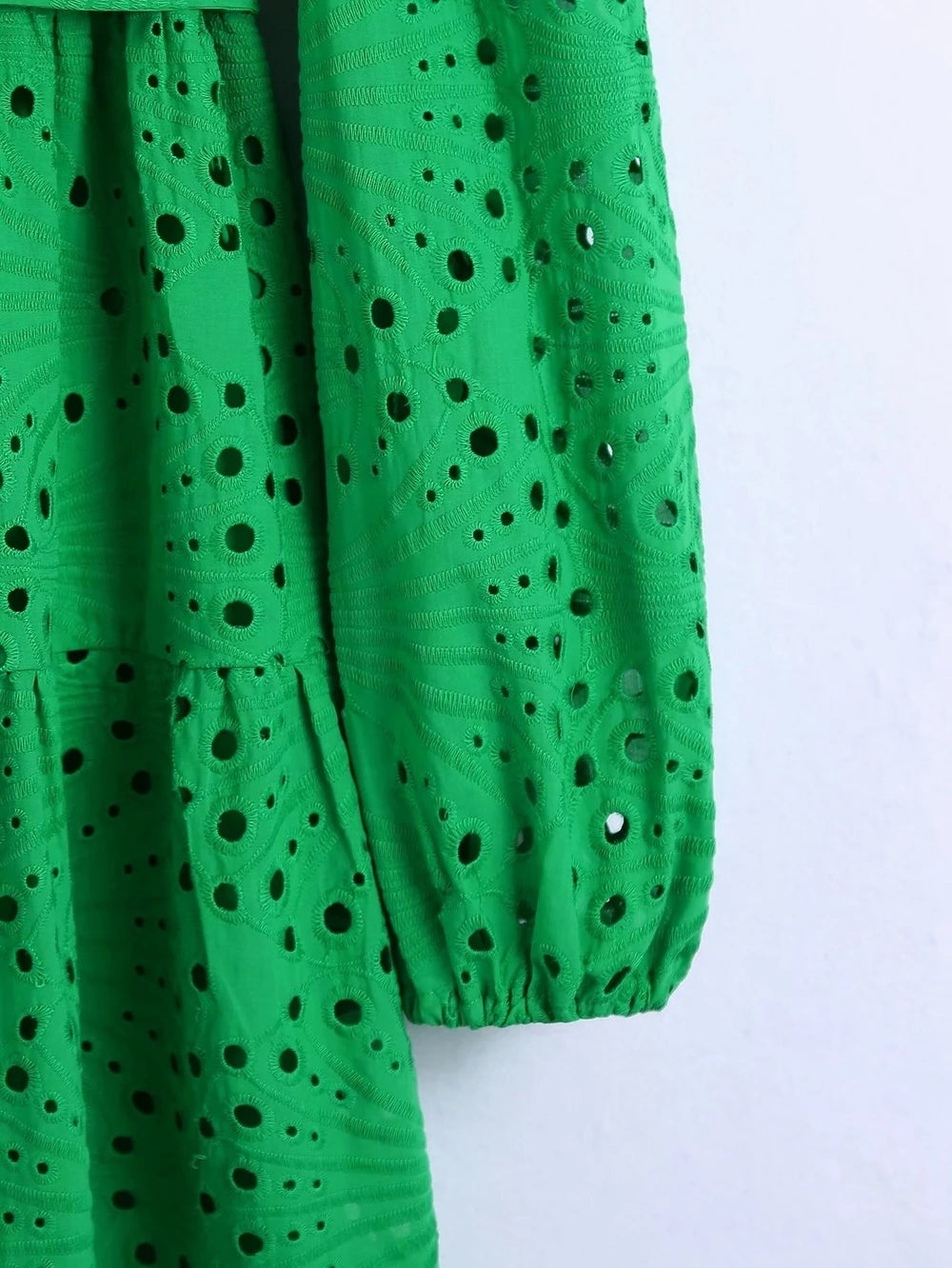 TEEK - Embroidered Lace Green Belted Above Knee Dress DRESS theteekdotcom   