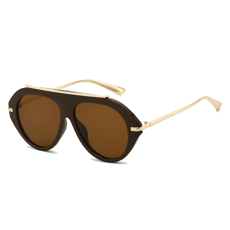 SO&EI Ins Popular Fashion Oversized Pilot Sunglasses Women Shades UV400 Retro Gradient Men Blue Green Sun Glasses TEEK Brown Brown As the picture