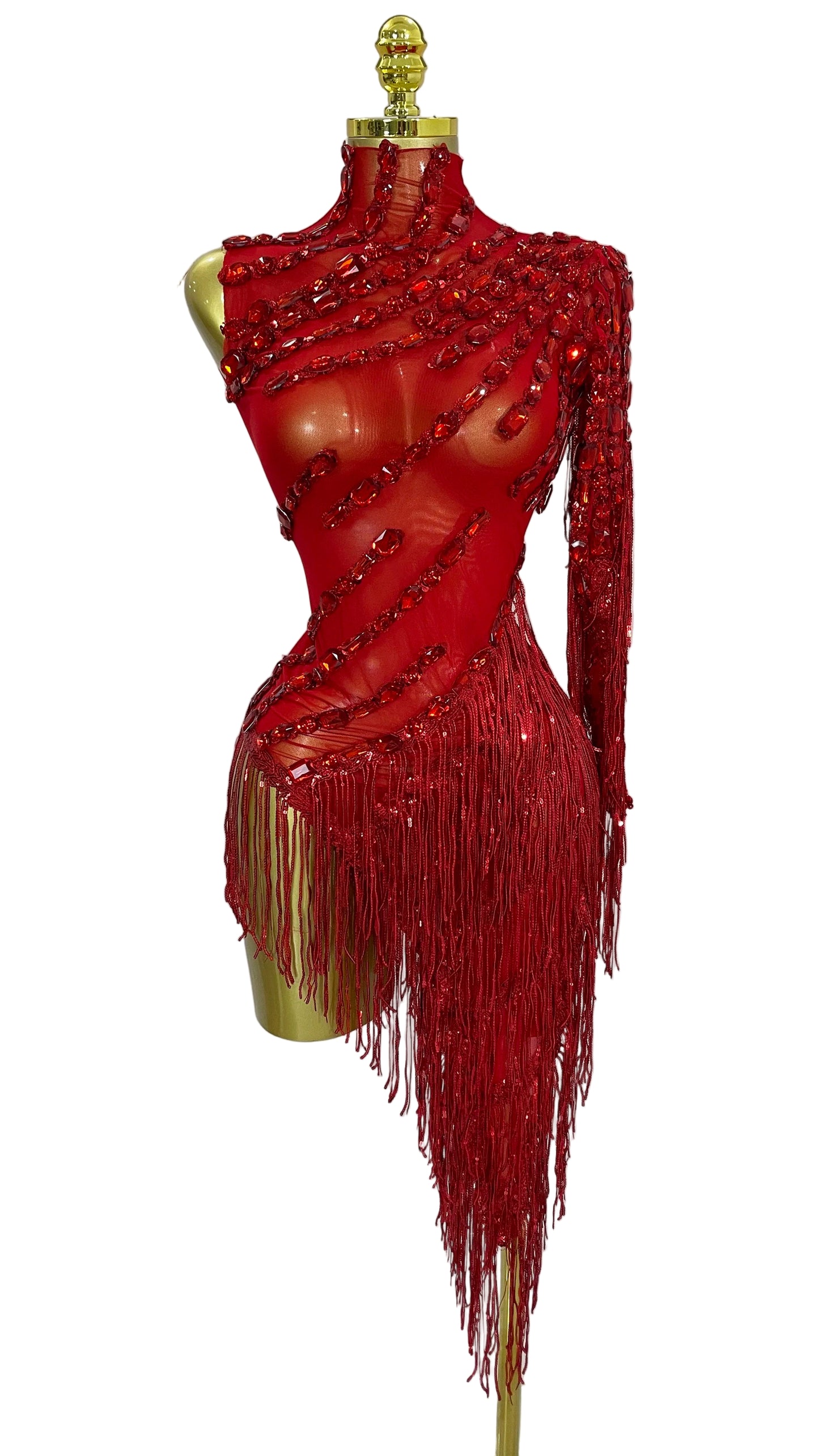 TEEK - Sparkly Tassel Sheer Dress DRESS theteekdotcom Red S