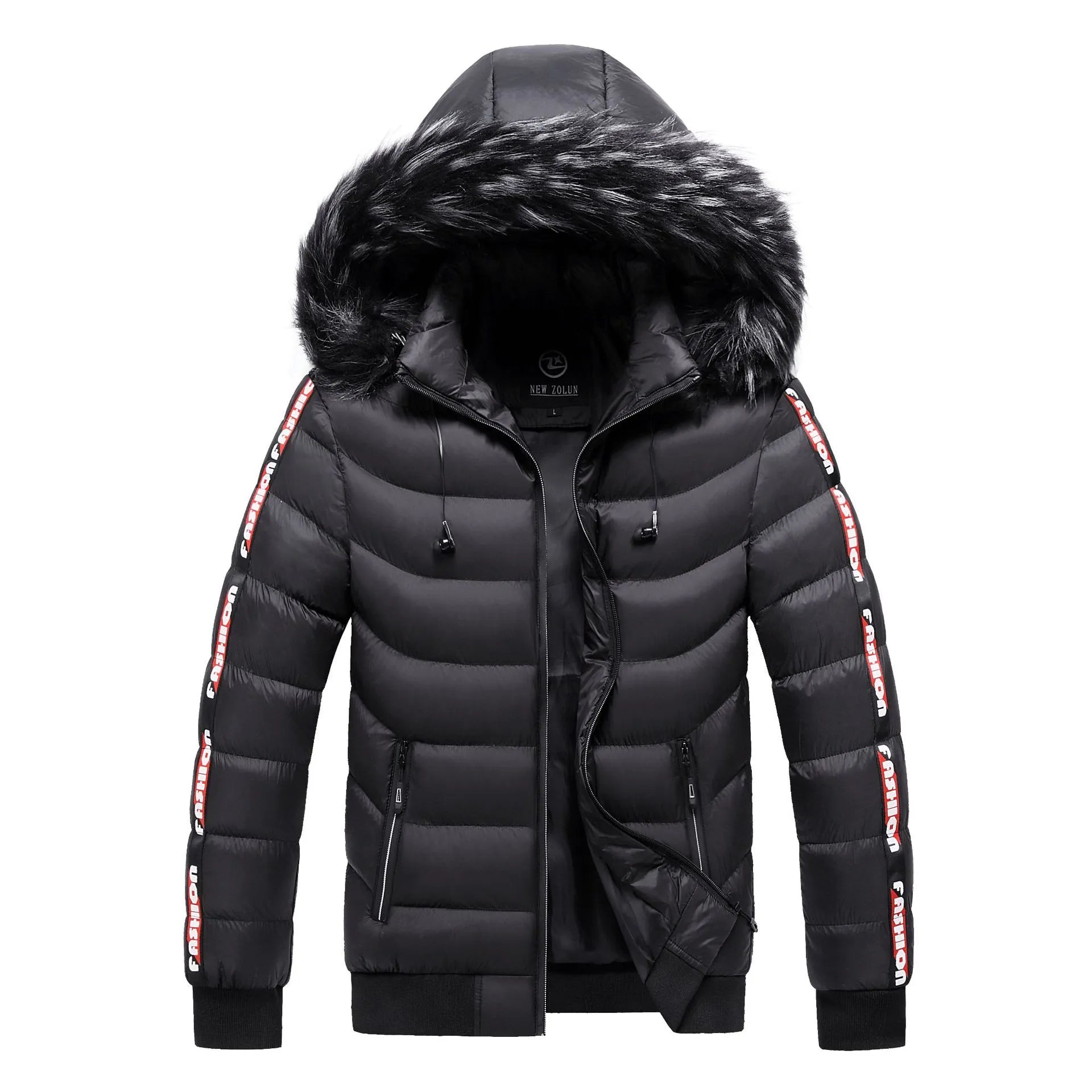 TEEK - Mens Fluff Collar Hooded Cotton Parka Coat COAT theteekdotcom 203 Black L(45-54KG) 