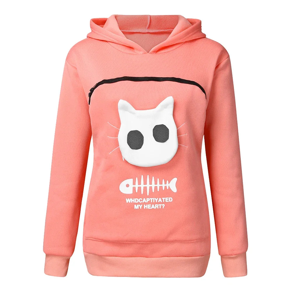 TEEK - Cat Lovers Cuddle Pouch Sweatshirt TOPS theteekdotcom Pink S 