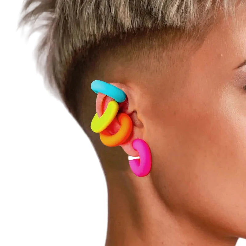 1 Pair Simple Round Circle Clip Earrings For Women C Shape Acrylic Red Blue Black Pink No Pierced Cartilage Lightweight Ear Cuff TEEK