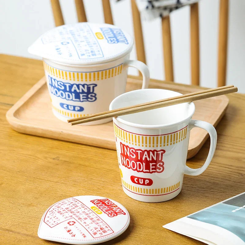 TEEK - Instant Noodle Ceramic Handle Cup Bowl Lid Set HOME DECOR theteekdotcom   