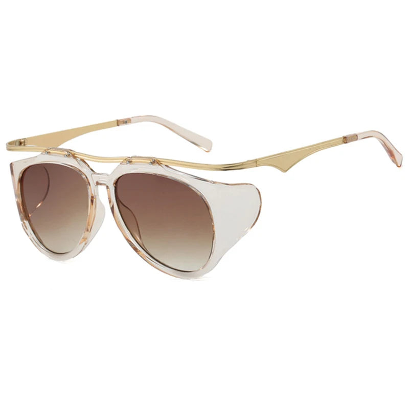 TEEK - Bended Oversized Double Bridge Sunglasses EYEGLASSES theteekdotcom Champagne Tea