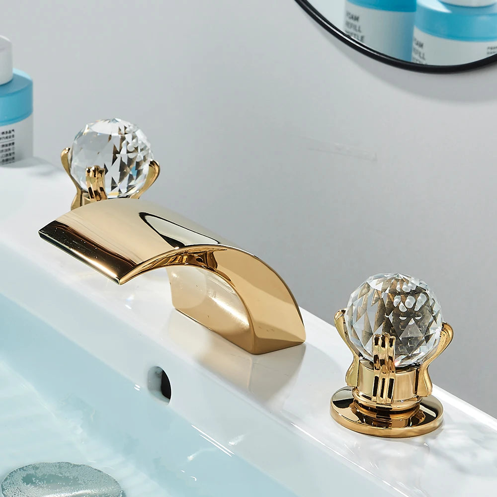 TEEK - LED Widespread Waterfall Gold Polished Lavatory Faucet HOME DECOR theteekdotcom Gold Polished  