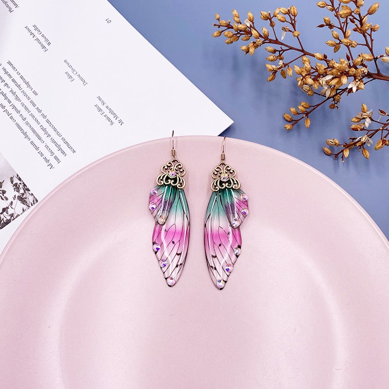 TEEK - Handmade Fairy Wing Earrings  theteekdotcom CP-Pink Green  