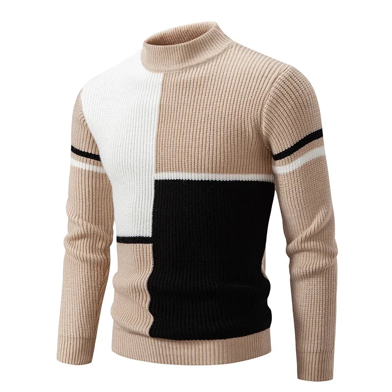 TEEK - Mens Neck Knit Pullover Sweater TOPS theteekdotcom M192-white and khaki TAG M / US S 
