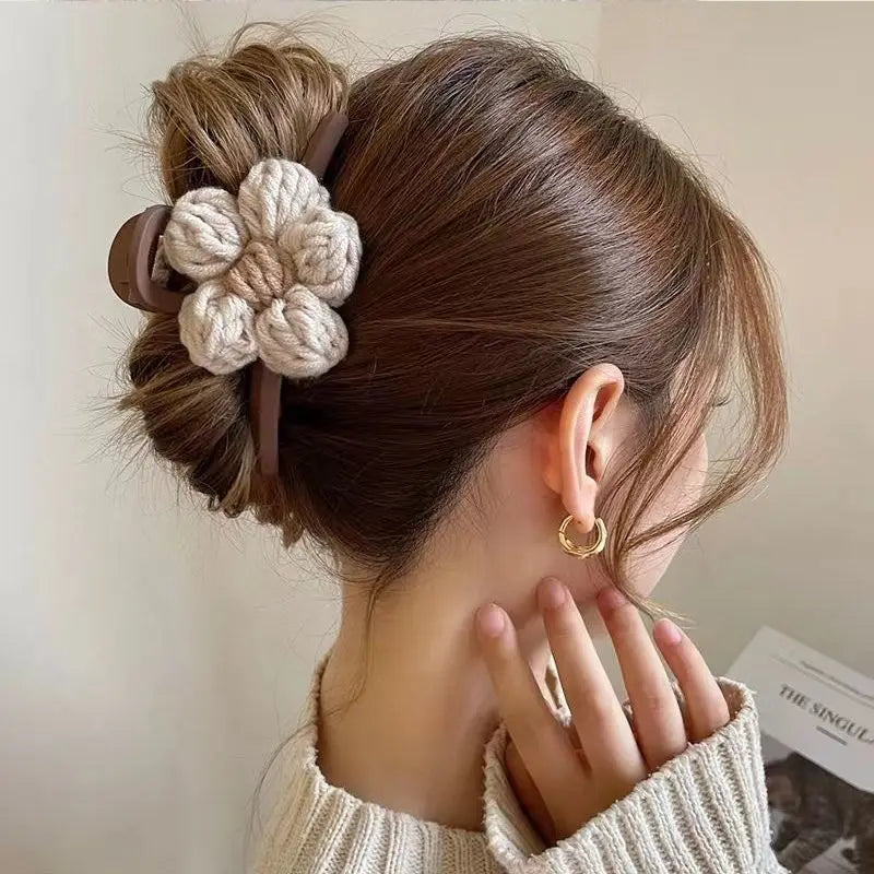 TEEK - Elegant Woolen Weave Flowers Hair Claw HAIR CARE theteekdotcom 01  