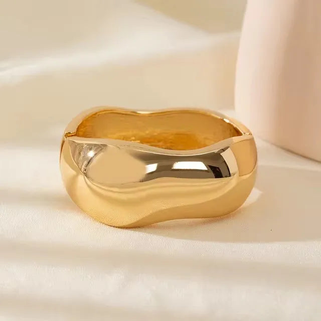 TEEK - Golden Beige Geometric Thick Oversized Bangles JEWELRY theteekdotcom J