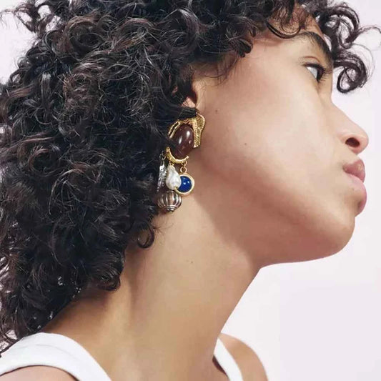 New ZAA Luxurious Animal Dangle Earrings, Vintage Resin Gemstone Earrings and Necklace Sets, Jewelry for Parties and Banquets TEEK