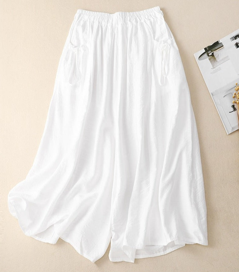 TEEK - Cotton Linen Wide Leg Pants PANTS theteekdotcom White M [Suggested 47.50 kg-57.50 kg] 