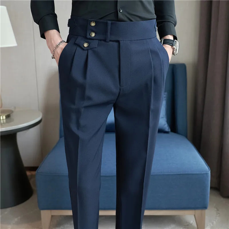 TEEK - British Style High Waist Mens Suit Pants PANTS theteekdotcom Blue 29 