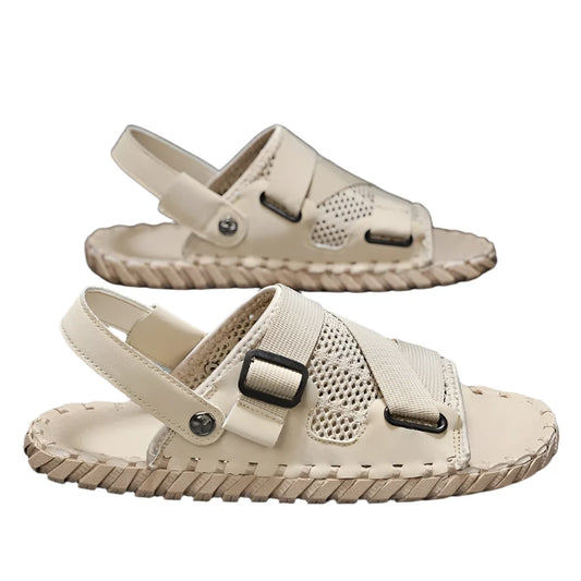 TEEK - Mens Breathable Leather Open Toe Sandals SHOES theteekdotcom Beige White 6805 7 