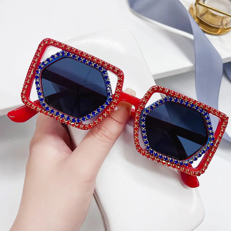 TEEK - Square Lux Double Down Diamond Sunglasses EYEGLASSES theteekdotcom C7 Red-Black  