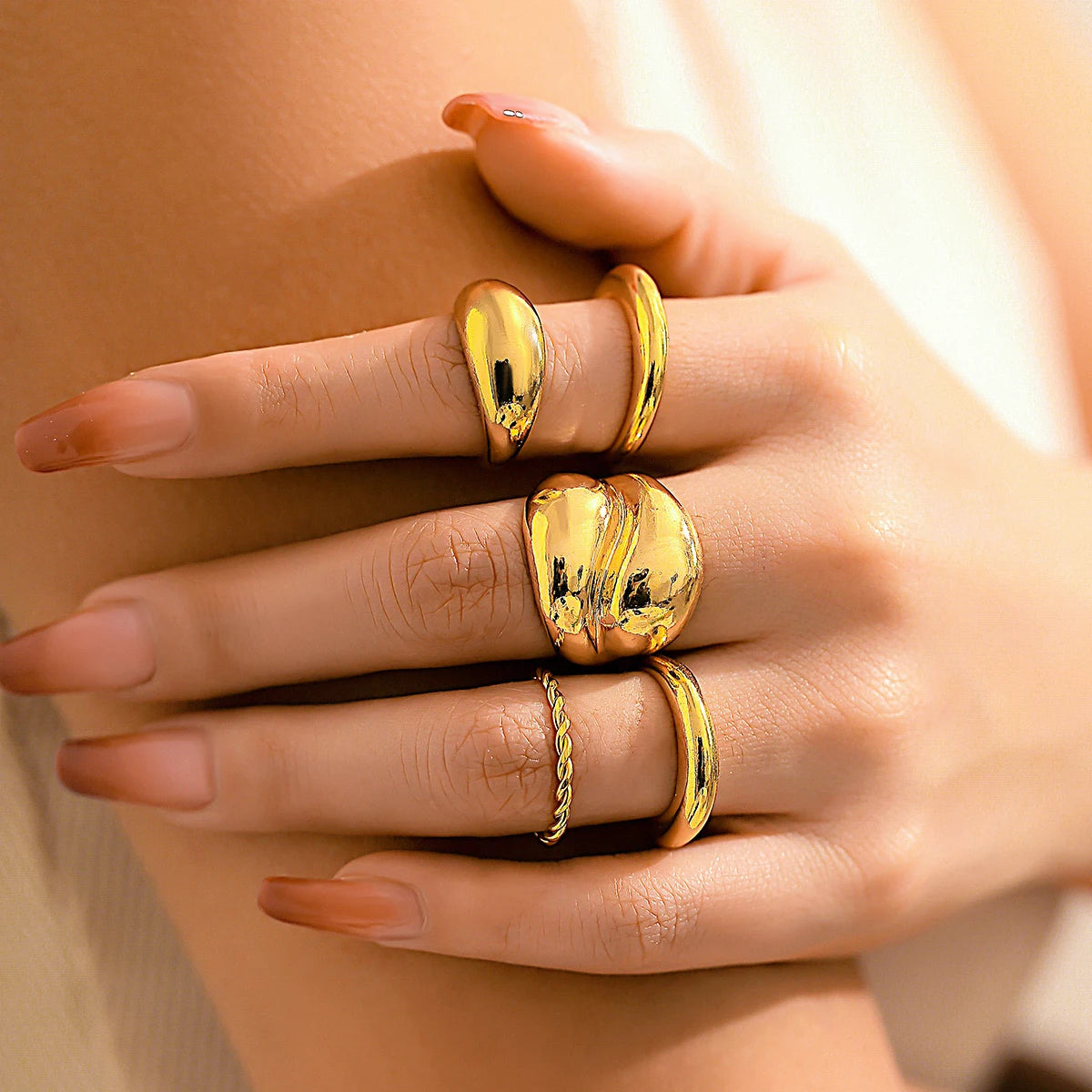 TEEK - 5 Piece Chunky Open Cuff Rings JEWELRY theteekdotcom gold  