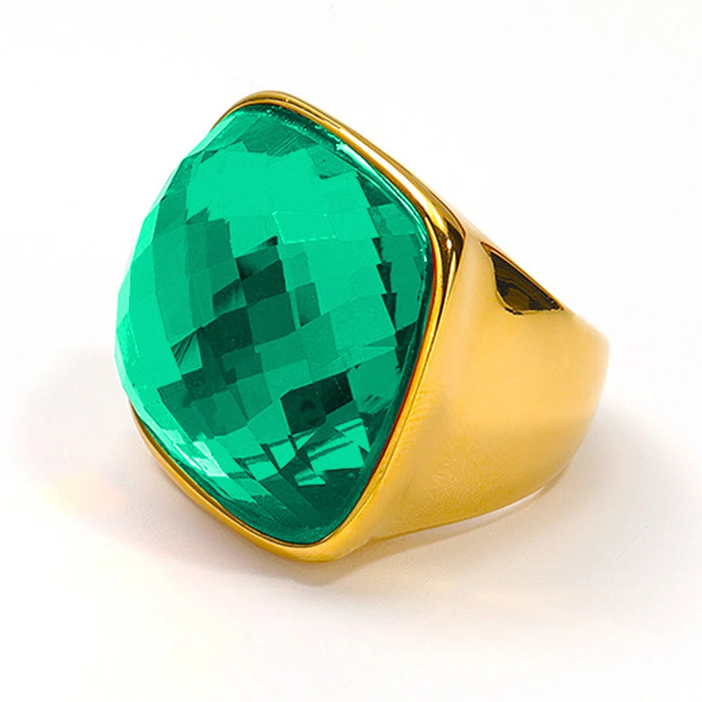 TEEK - Square Gemstone Ring JEWELRY theteekdotcom Green 9 