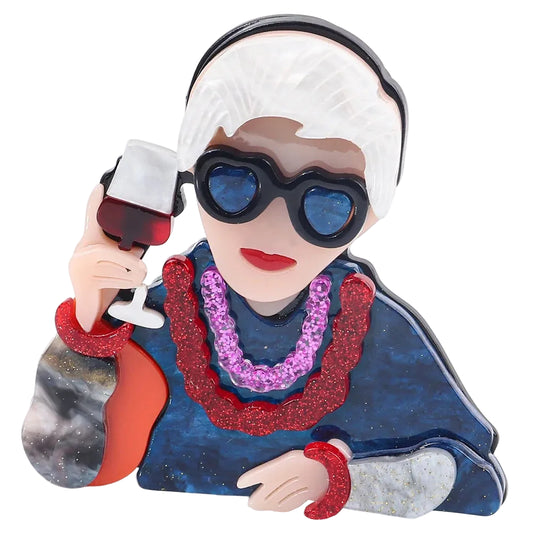 New Cartoon Glasses Lady Wine Cup Acrylic Brooches for Women's Clothing Vintage Big Resin Badge Lapel Pins Brooch Jewelry Xmas TEEK