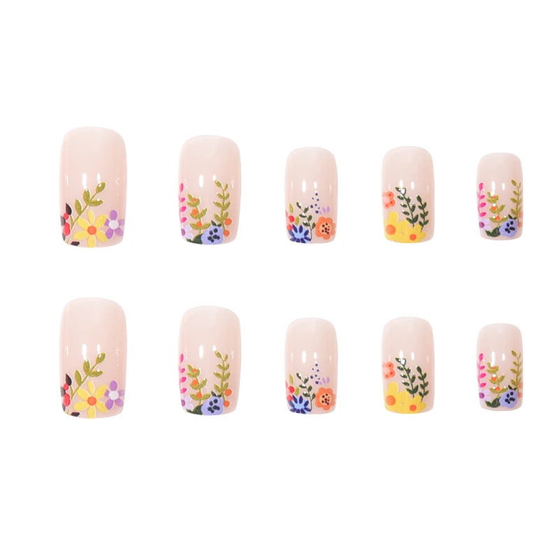 TEEK - 24pc Mid Coffin Color Jump Flower Fake Nails NAIL ART theteekdotcom   