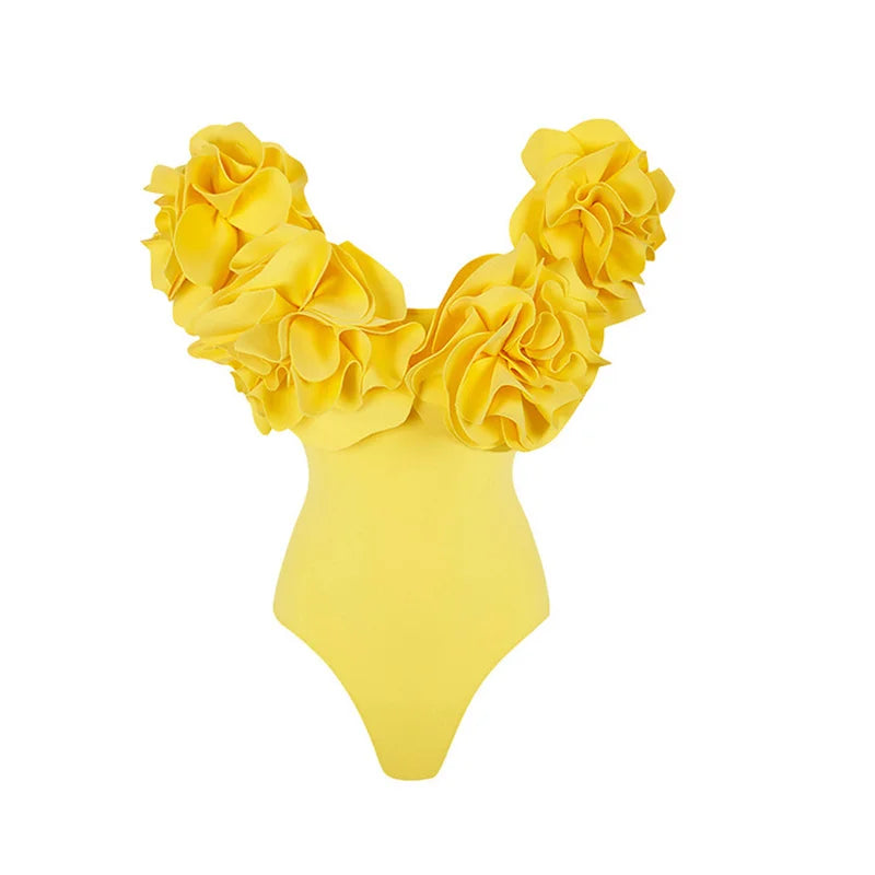 TEEK - 3D Flower Swimsuit Swimwear SWIMWEAR theteekdotcom yellow swimsuit M 