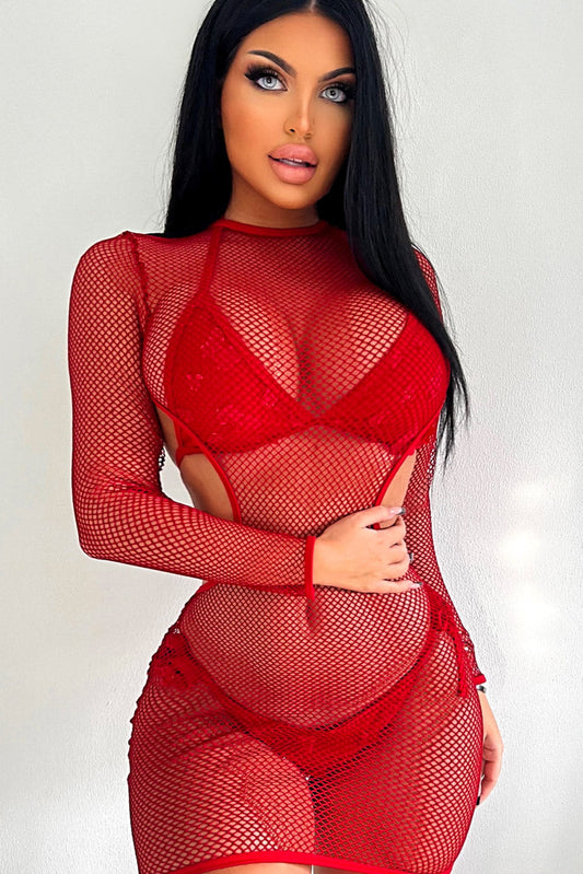 TEEK - Racy Sheer Red Micro Mini Dress LINGERIE TEEK 3W