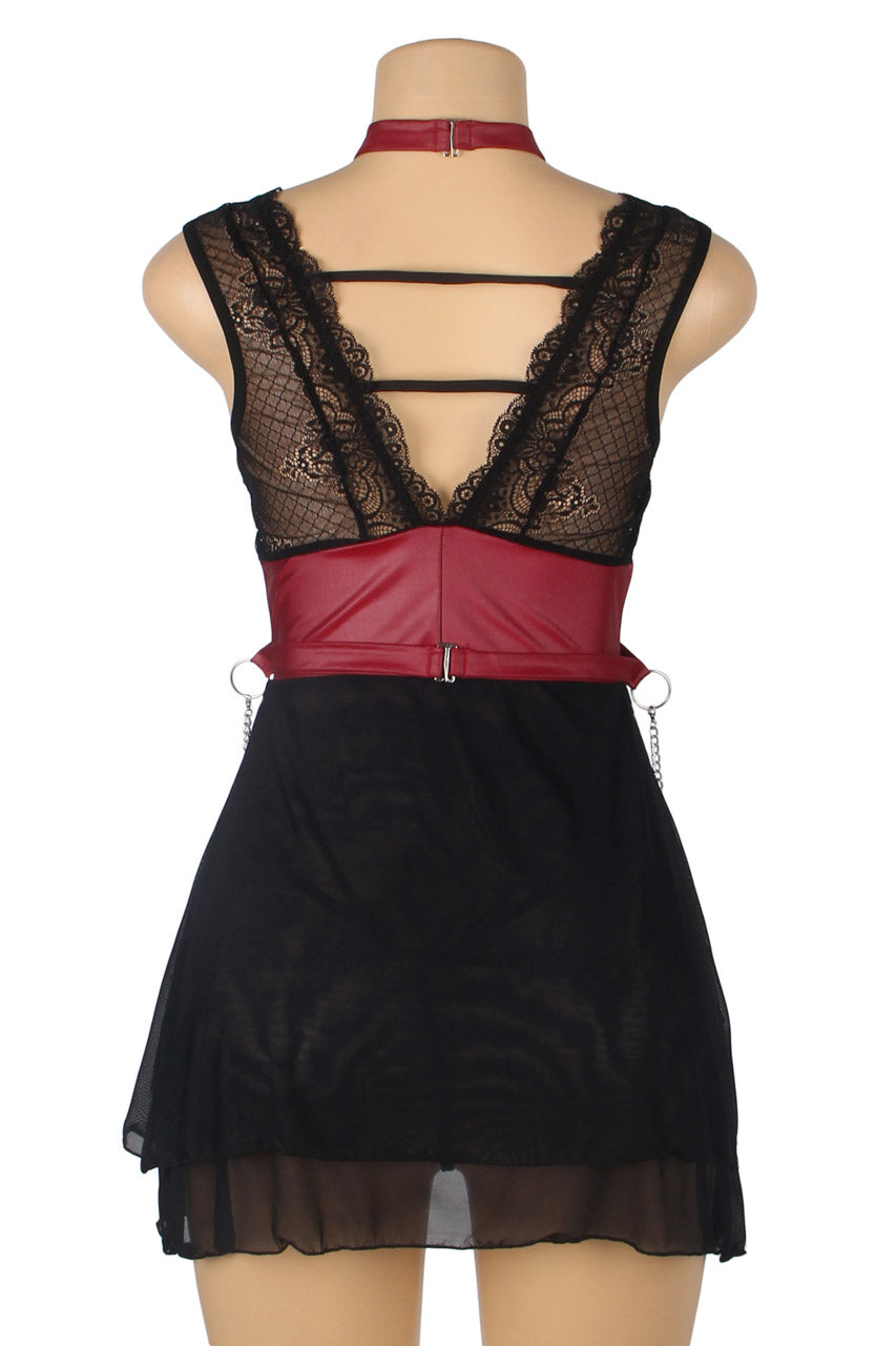 TEEK - Black Mesh Leather Chemise LINGERIE TEEK 3W