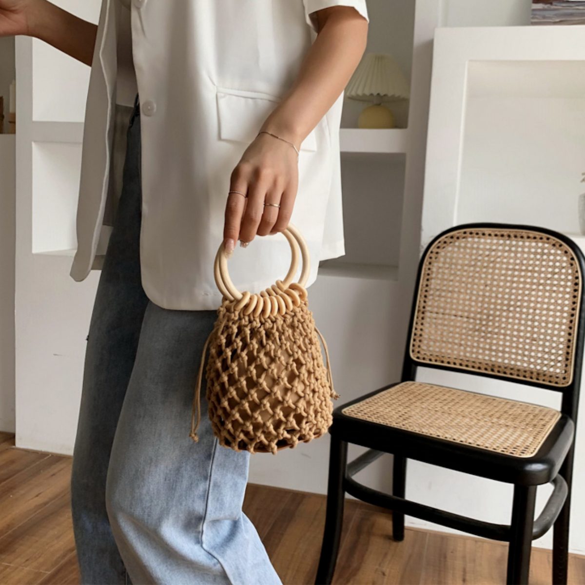 TEEK - Cotton Rope Crochet Bag With Ratten Ring Handle BAG TEEK ONE