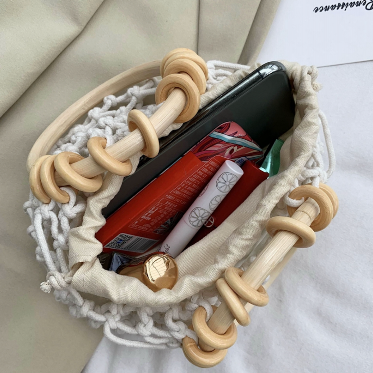 TEEK - Cotton Rope Crochet Bag With Ratten Ring Handle BAG TEEK ONE