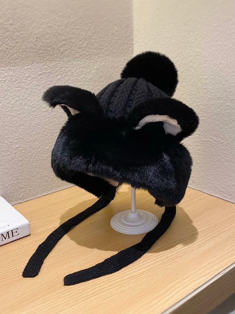 TEEK - Plush Ear Protection Baotou Hat HAT theteekdotcom Black 22.4in Circumference 