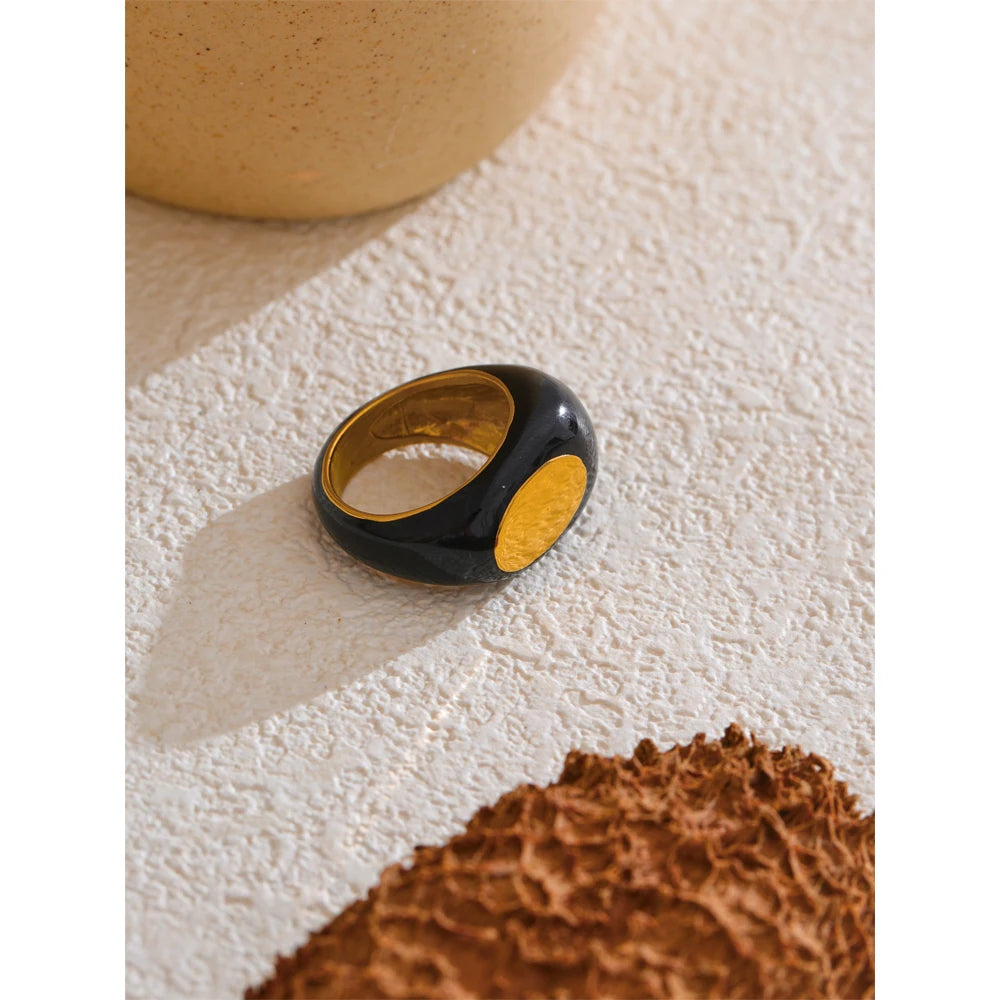 TEEK - Black Enamel Geometric Unique Ring JEWELRY theteekdotcom   