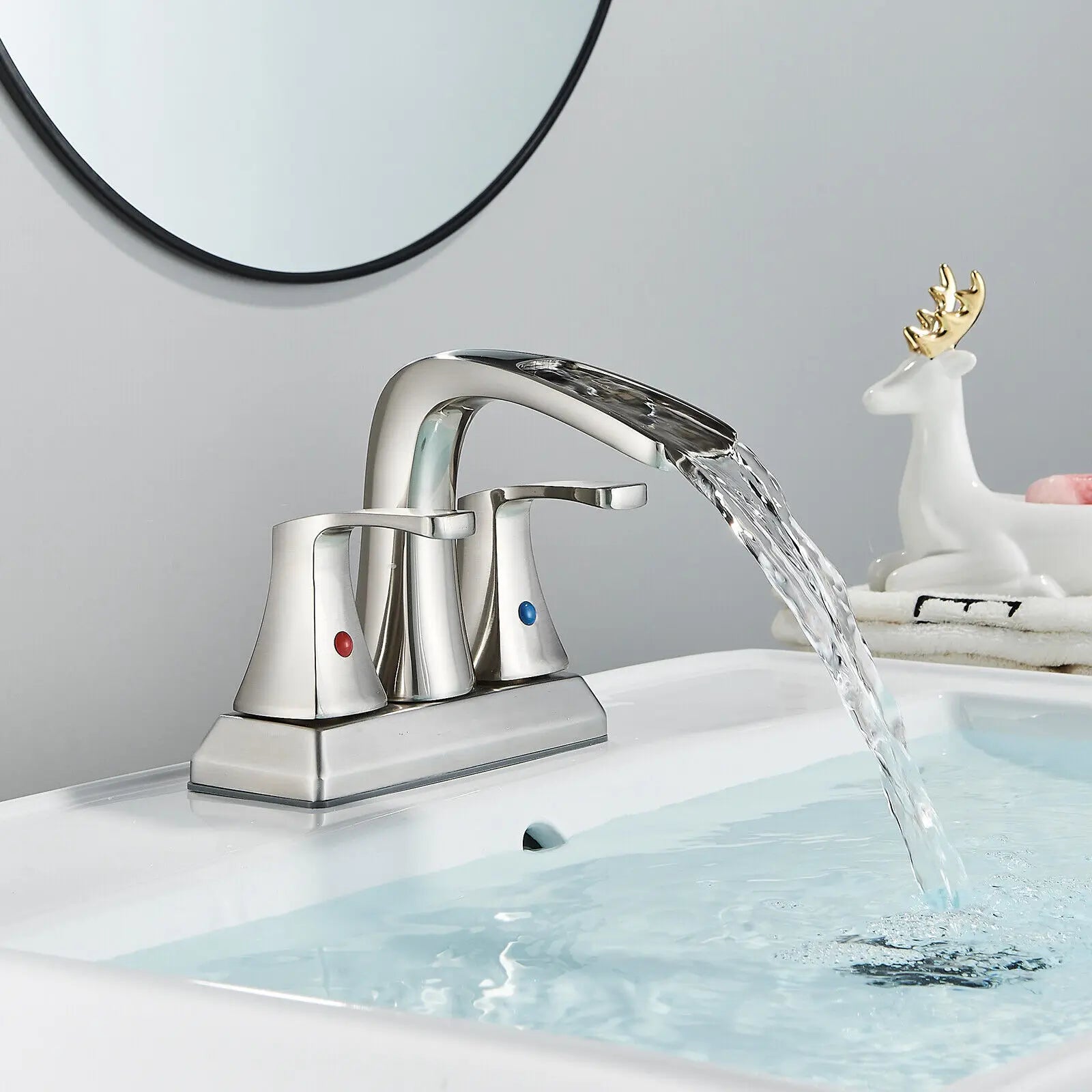 TEEK - 4” Waterfall Bathroom Sink Faucet HOME DECOR theteekdotcom Brushed Nickel  