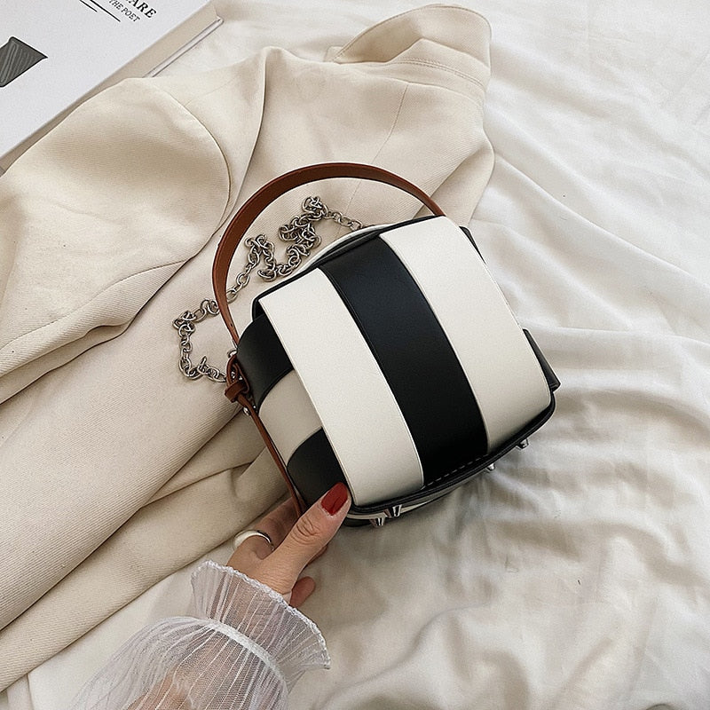 TEEK - Striped Cube Handbag BAG theteekdotcom Black/White  