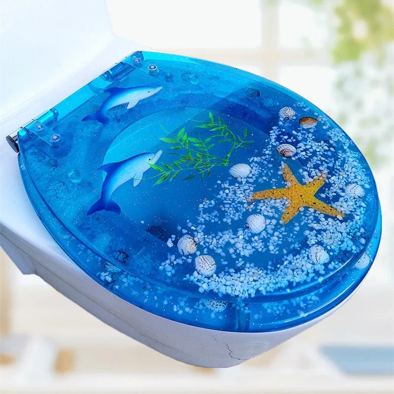 TEEK - Sea Resin Stainless Steel Toilet Seat Cover HOME DECOR theteekdotcom blue dolphin slow down 