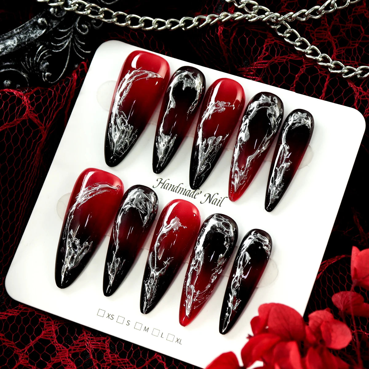 TEEK - 10pcs Pure Handmade 3D Press-On Nails NAIL ART theteekdotcom size-M(CJ0006)  