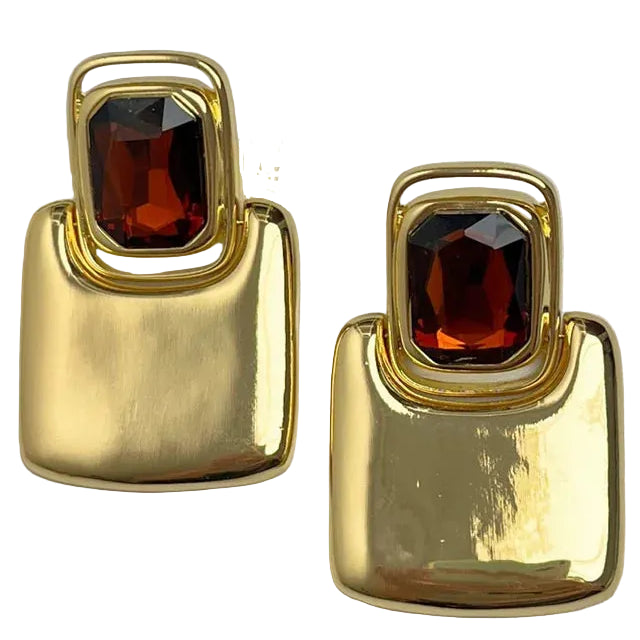 TEEK - Vintage Metal Geometric Square Crystal Earrings