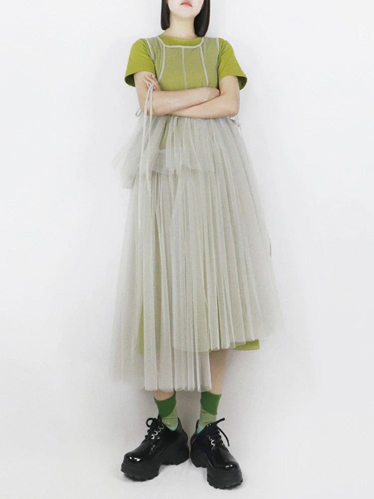 TEEK - Mesh Top Sleeveless Layered dress DRESS theteekdotcom gray mesh dress One Size