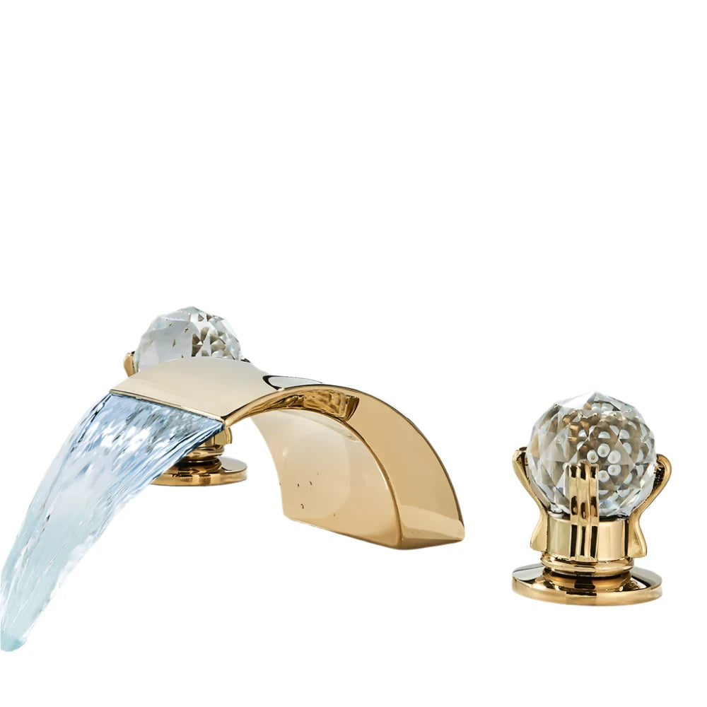 TEEK - LED Widespread Waterfall Gold Polished Lavatory Faucet HOME DECOR theteekdotcom   