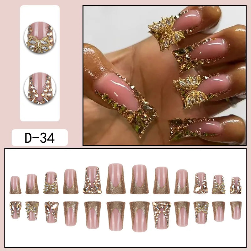 TEEK - 24 Piece Rectangular 3D Butterfly Diamond Press-On Nails NAIL ART theteekdotcom   