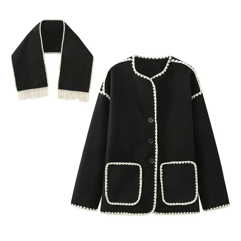 TEEK - Crochet Optional Scarf Coat COAT theteekdotcom black XS 