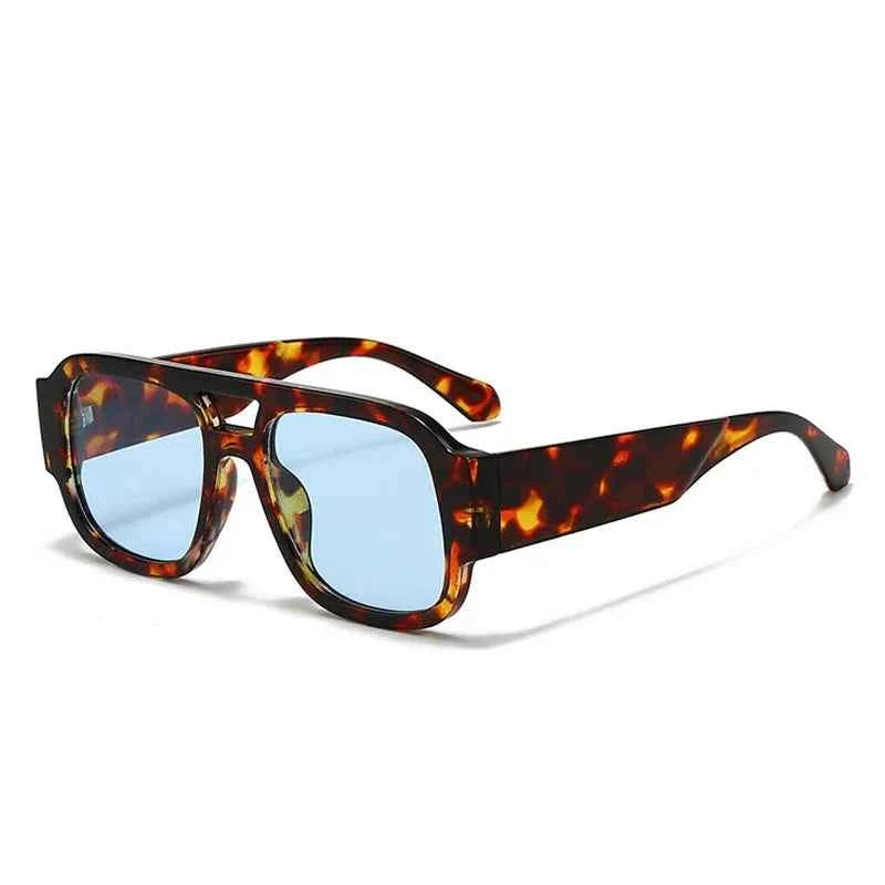 TEEK - Candy Color Double Bridges Square Sunglasses Shades UV400 EYEGLASSES theteekdotcom Leopard blue