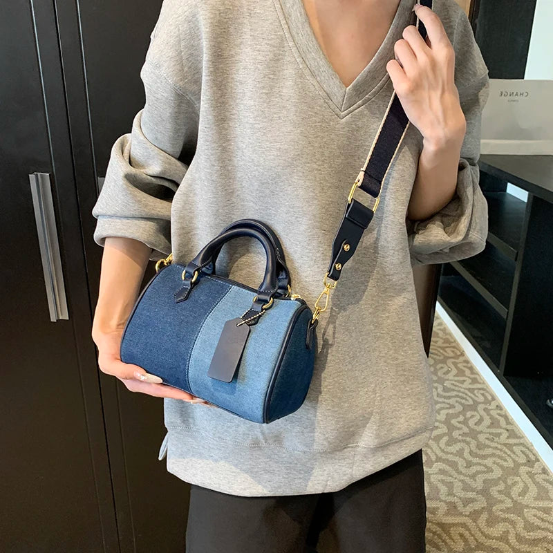 TEEK - Patchwork Colorblock Denim Shoulder Boston Bag BAG TEEK