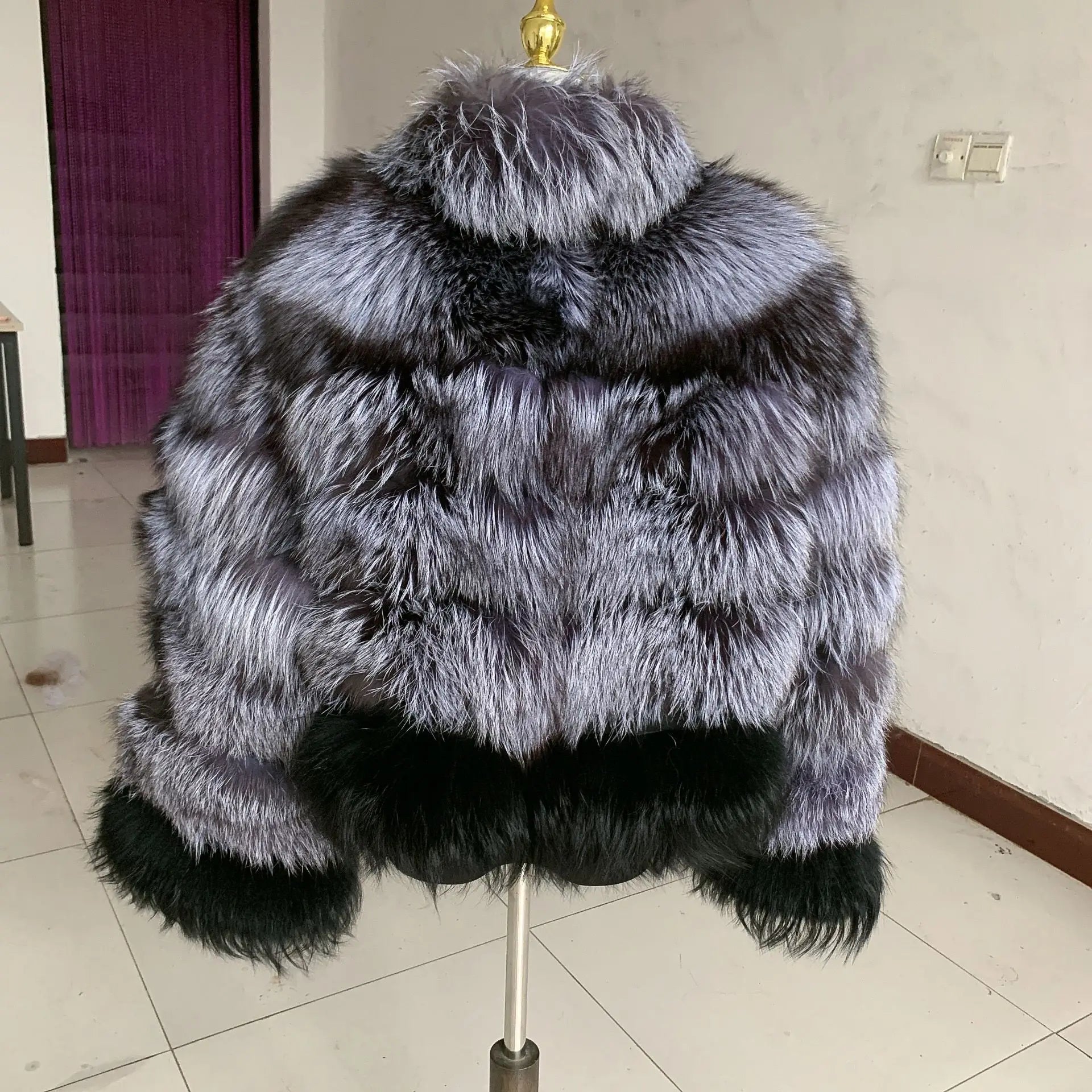 TEEK - Natural Silver Fluff Mixed Design Real Coat COAT theteekdotcom   