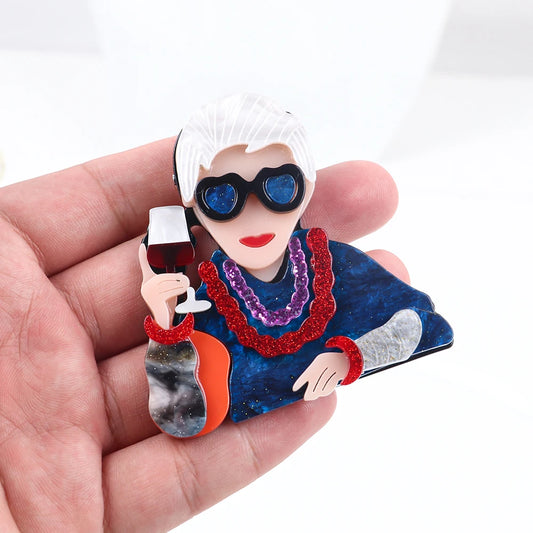 New Cartoon Glasses Lady Wine Cup Acrylic Brooches for Women's Clothing Vintage Big Resin Badge Lapel Pins Brooch Jewelry Xmas TEEK