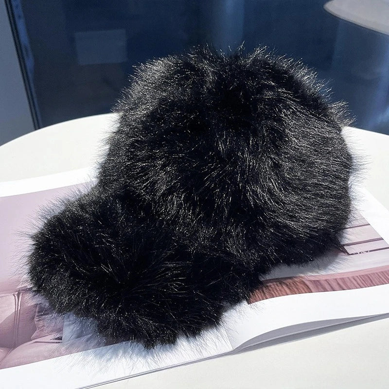 TEEK - Fur Warm Snow Faux Fox Fur Thick Baseball Hat HAT theteekdotcom Black 56-58cm