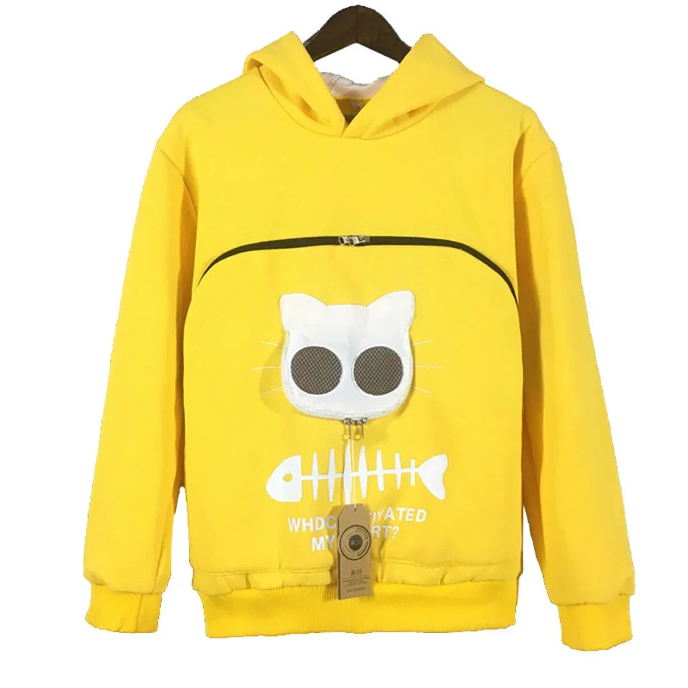 TEEK - Cat Lovers Cuddle Pouch Sweatshirt TOPS theteekdotcom Yellow S 