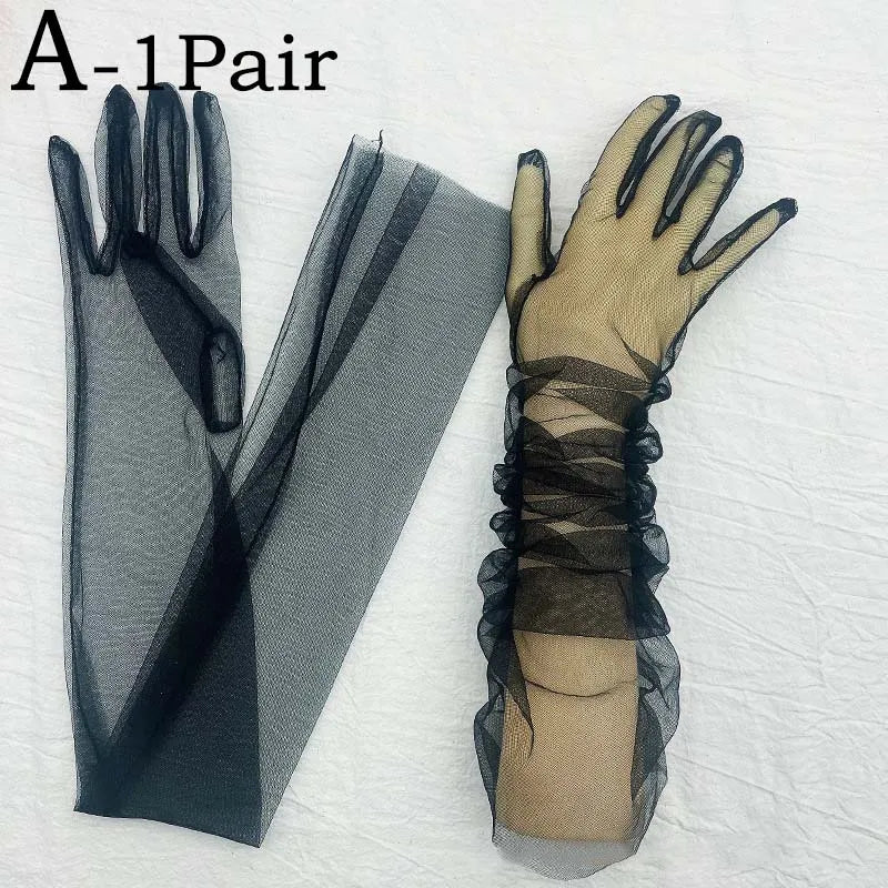 TEEK - Ultra Thin Tulle Elbow Gloves GLOVES theteekdotcom Black  