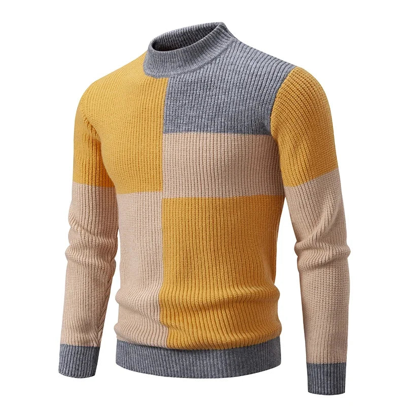 TEEK - Mens Neck Knit Pullover Sweater TOPS theteekdotcom M193 yellow and khak TAG M / US S 