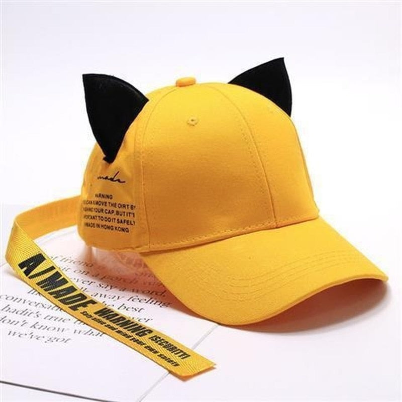 TEEK - Cat Earred Caps HAT theteekdotcom yellowHR blackW ear adjustable 