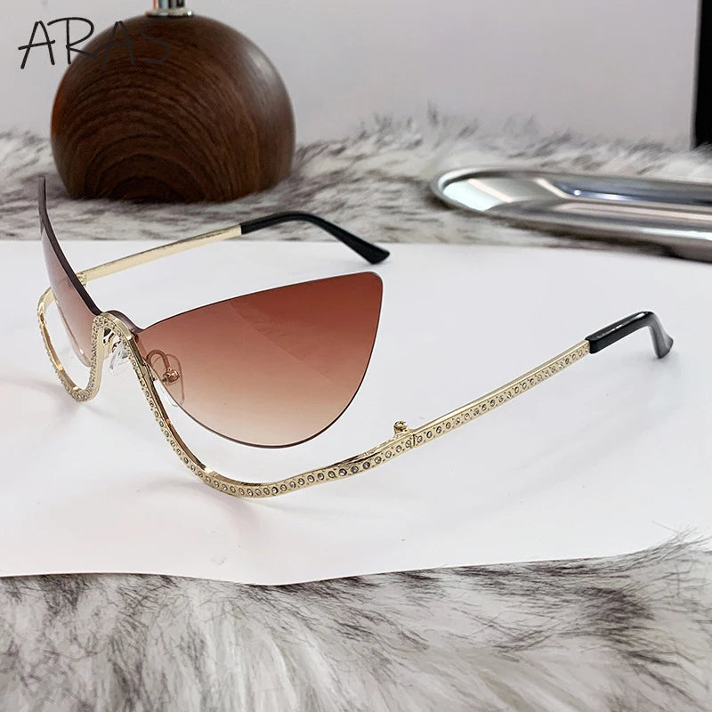 TEEK - Cat Eye Rimless Rhinestone Sunglasses EYEGLASSES theteekdotcom C3 DoubleBrown