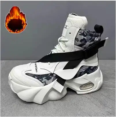 TEEK - High Top Mens Clash Chunky Platform Boot Sneakers SHOES theteekdotcom white fur lining 6.5 