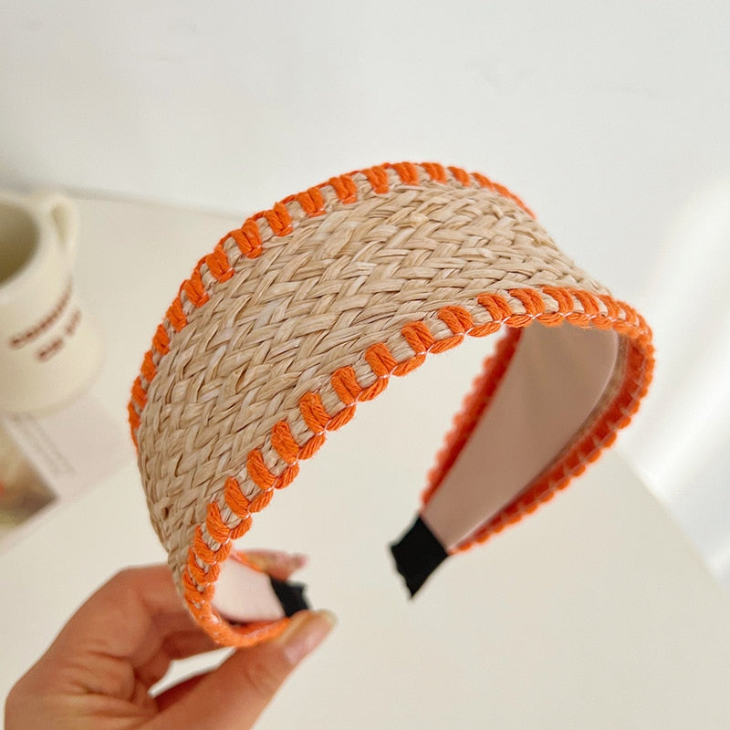 TEEK - Wide-Brimmed Straw Headbands HAIR CARE theteekdotcom A orange  